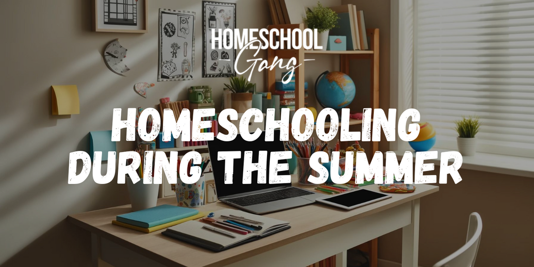 Organized homeschooling corner with a laptop, tablet, educational books, and stationery.