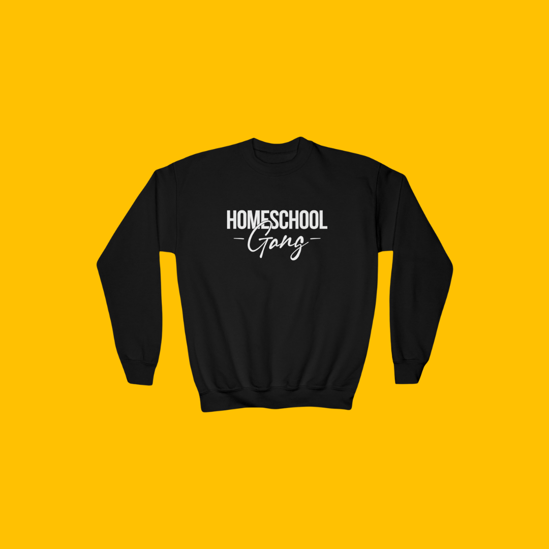 Detailed view of the soft and durable fabric of the Kids Homeschool Gang Sweatshirt.